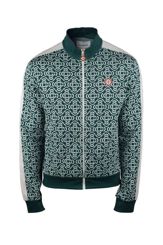 Chaqueta Casablanca verde y blanco Deconstructed Monogram.Confeccionado en algodón y poliéster reciclado.Monograma Casablanca emblemático en toda la prenda.Logotipo rojo bordado en el pecho.Franja blanca en las mangas.Cierre de cremallera.Bolsillos laterales.Bordes de canalé verde.Corte entallado.
