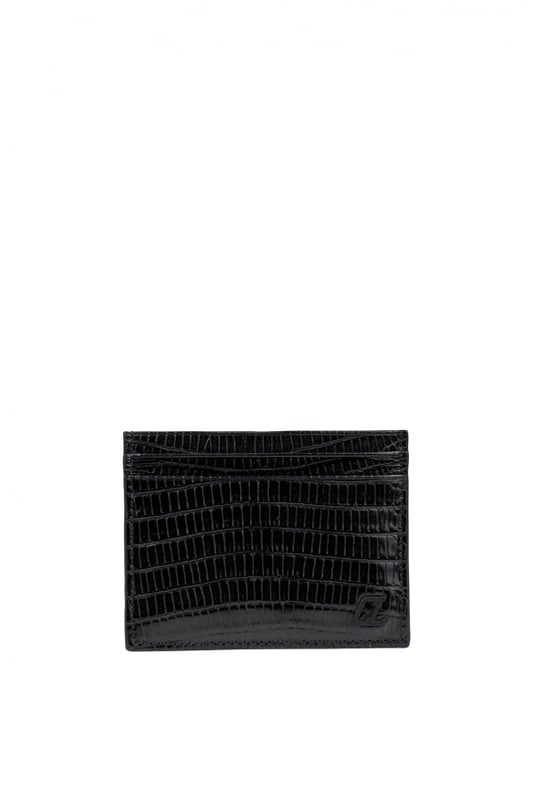 Christian Louboutin-korthållare i svart lack.Embossed läder med ödlaeffekt.Rena linjer.Emblematiskt  CL -monogram i högra hörnet.Tillverkat i Italien.