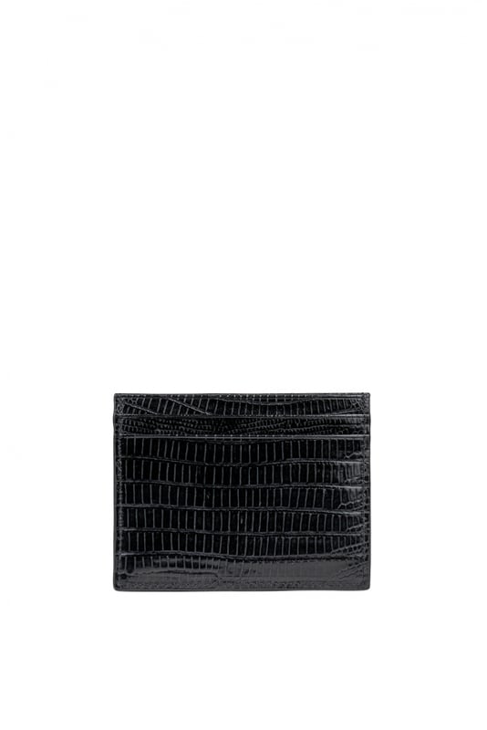 Christian Louboutin-korthållare i svart lack.Embossed läder med ödlaeffekt.Rena linjer.Emblematiskt  CL -monogram i högra hörnet.Tillverkat i Italien.