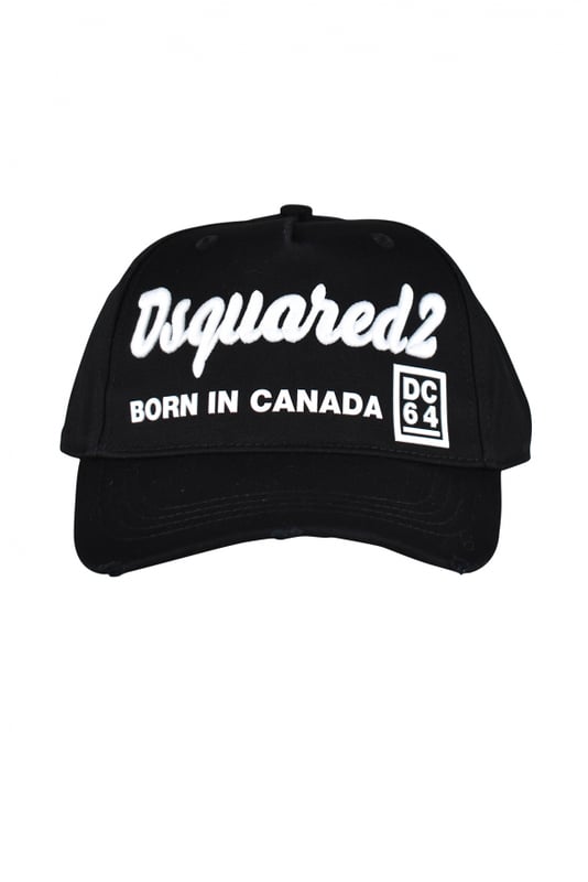 Gorra negra de algodón de Dsquared2.Logotipo bordado en blanco en el centro.Inscripción y símbolo blancos  Born in Canada  en el centro.Inscripción bordada en blanco en la espalda.Efecto rasgado en la parte delantera.Gorra ajustable.