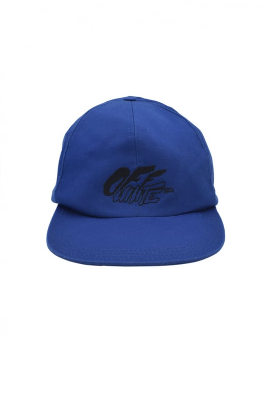 Gorra azul real Off-White.Logotipo de Off White bordado en negro en la parte delantera.Borde curvo.Hecho de algodón.Cierre de espalda ajustable.Made in Italy.