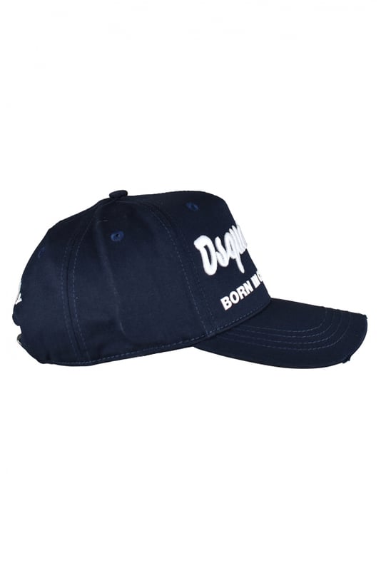 Gorra de algodón azul marino de Dsquared2.Logotipo bordado en blanco en el centro.Inscripción y símbolo blancos  Born in Canada  en el centro.Inscripción bordada en blanco en la espalda.Efecto rasgado en la parte delantera.Gorra ajustable.