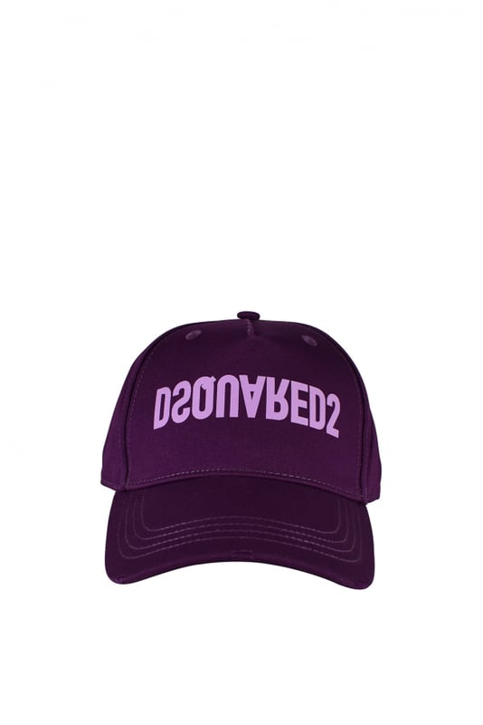 Gorra morada de algodón Dsquared2.Logotipo reverso rosa impreso en el centro.Inscripción amarilla en la parte trasera.Efecto rasgado en la parte delantera.Gorra ajustable.