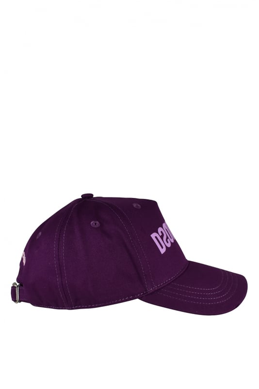 Gorra morada de algodón Dsquared2.Logotipo reverso rosa impreso en el centro.Inscripción amarilla en la parte trasera.Efecto rasgado en la parte delantera.Gorra ajustable.