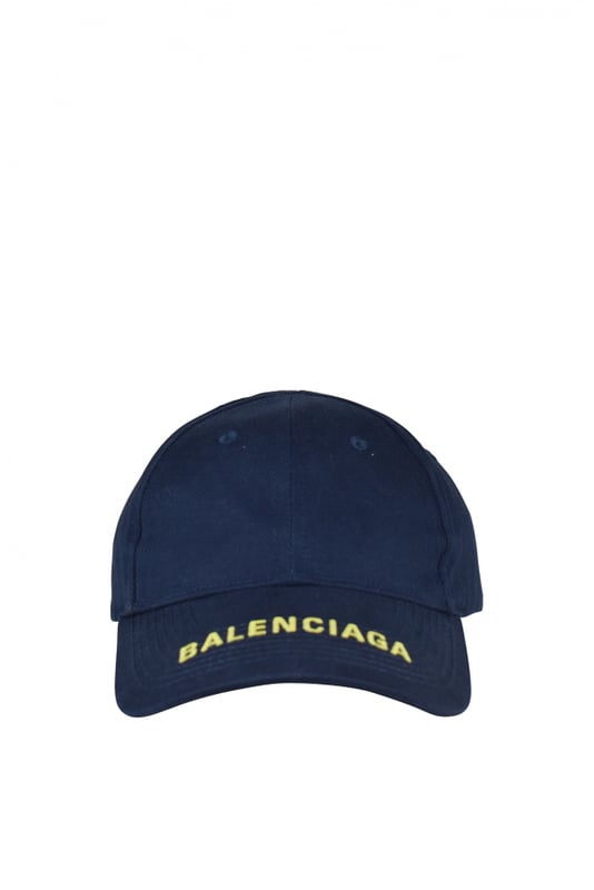 Gorra de algodón azul marino de Balenciaga.Logotipo amarillo bordado en la visera.Cierre de velcro en la parte trasera.Gorra ajustable.Made in Italy.