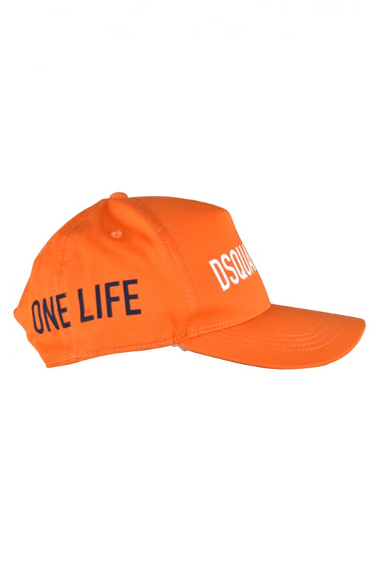 Gorra de algodón naranja Dsquared2.Logotipo blanco impreso en el centro.Inscripción negra en el lateral.Inscripción bordada en negro en la espalda.Gorra ajustable.Made in Italy.