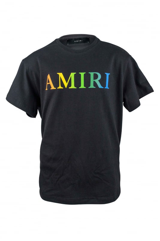 Zwart T-shirt van Amiri-katoen.Regenbooglogoprint.Korte mouwen.Gemaakt in Italië.