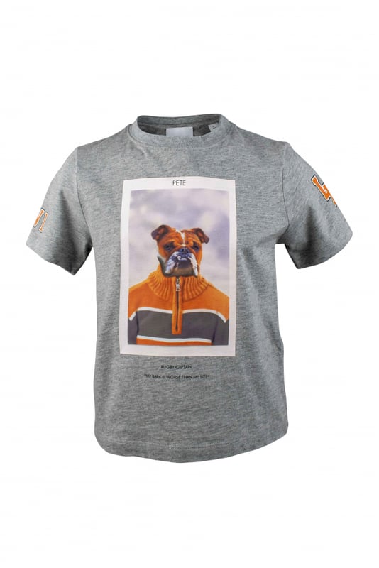 Camiseta Burberry de algodón gris.Imagen impresa en el centro.Inscripciones naranjas en mangas y espalda.Manga corta.Made in Italy.