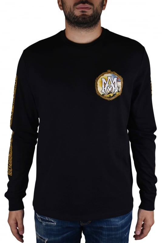 Camiseta Alchemy Frame Amiri en algodón negro.Estampado gráfico y logotipo blanco impresos en el pecho.Estampado gráfico dorado a lo largo de las mangas.Estampado gráfico y logotipo blanco en la espalda.Manga larga.Cuello redondo.Made in Italy.
