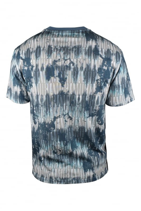 Amiri T-shirt van katoen met blauwe en witte tie-and-dye print.Tone-on-tone monogramlogo overal.Korte mouwen.Ronde kraag.Gemaakt in Italië.