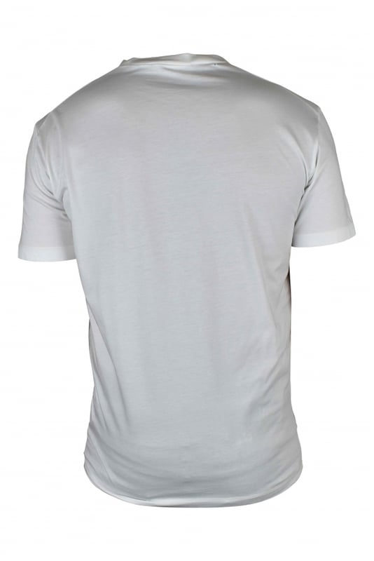 Camiseta blanca Dsquared2.Cuello redondo.Logotipo estampado en azul efecto 3D y espejo en el centro.Manga corta.100% algodón.Made in Italy.