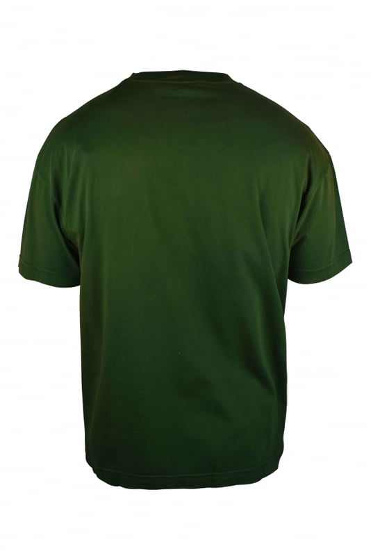 Camiseta de algodón verde con efecto Palm Angels vintage.Logotipo amarillo agrietado estampado en la parte delantera.Manga corta.Cuello redondo.Made in Italy.