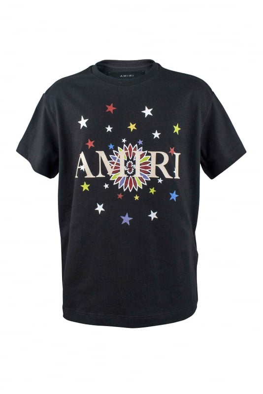 AMIRI T-Shirt Zwart Zwart T-shirt van Amiri-katoen.Witte logoprint in het midden.Sterren gedrukt in verschillende kleuren.Korte mouwen.Gemaakt in Italië.