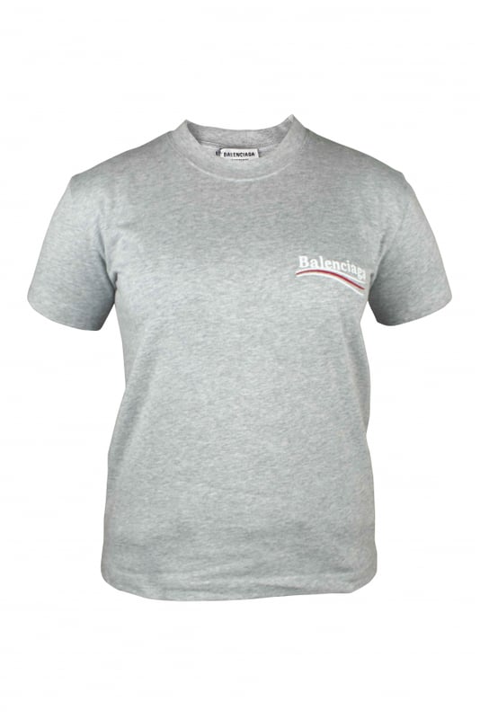 Camiseta gris de Balenciaga.Logotipo Balenciaga blanco bordado en el pecho.Modelo oversize.Manga corta.Logotipo blanco bordado en la espalda.Cuello redondo.100% algodón.
