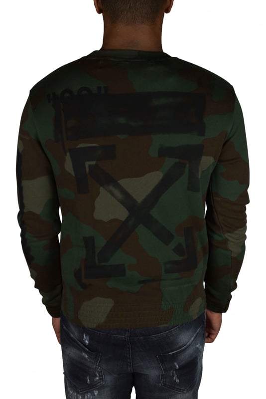 Sudadera de camuflaje caqui de Off-White.Logotipos negros en la parte delantera del pecho.Logotipo negro en la espalda.Corte recto de gran tamaño.Manga larga y cuello redondo.100% algodón.Hecho en Portugal
