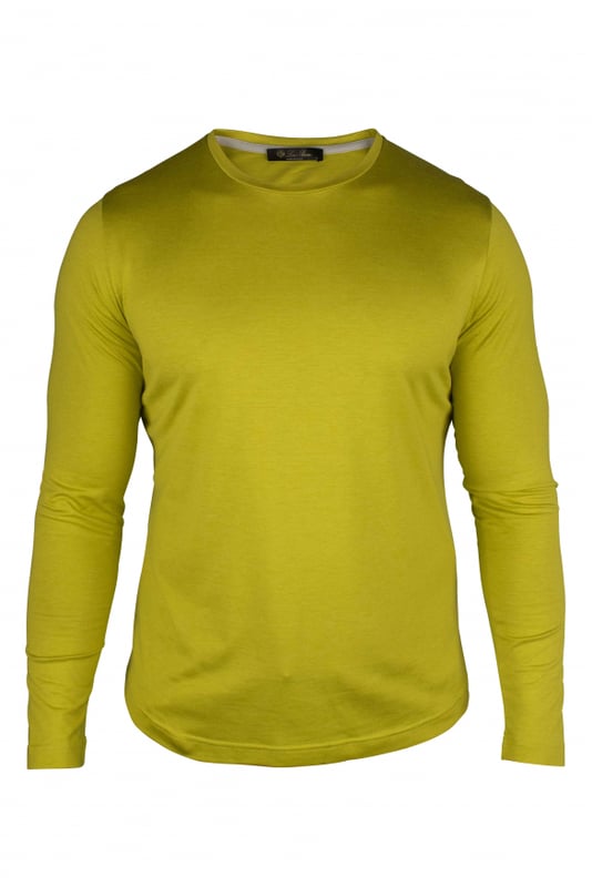 Loro Piana T-Shirt aus Baumwolle und Seide in Apfelgrün.Rundhalsausschnitt.Lange Ärmel.Made in Italy.