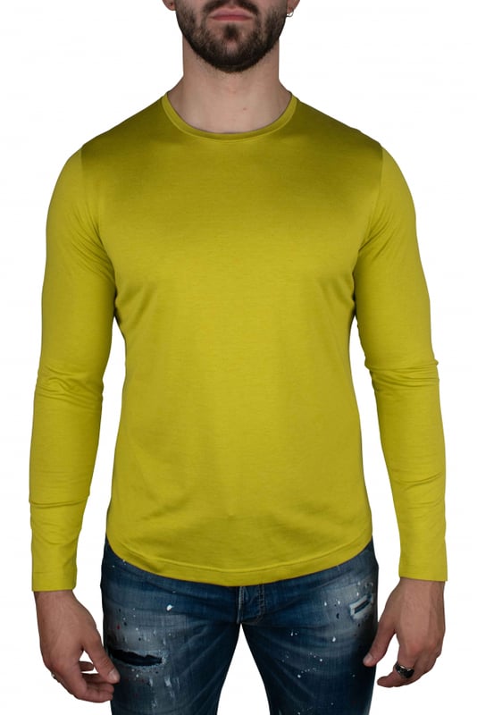 Loro Piana T-Shirt aus Baumwolle und Seide in Apfelgrün.Rundhalsausschnitt.Lange Ärmel.Made in Italy.