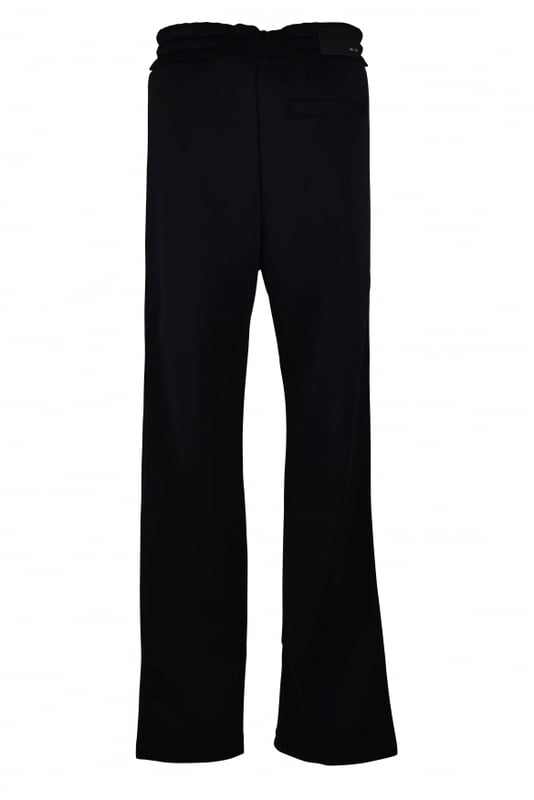 Amiri joggingbroek van zwart polyester.Wit MA-logo gedrukt op de voorkant.Witte verticale strepen aan de zijkant van de pijpen.Elastische tailleband met trekkoorden.Zijzakken.Eén achterzak.Zwarte logopatch op de achterkant.Gemaakt in Italië.
