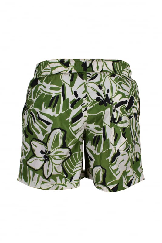 Bañador corto de nailon Palm Angels.Estampado floral en verde, blanco y marrón.Bolsillos con aberturas laterales.Bolsillo trasero.Cintura elástica.Cordón de ajuste blanco.Composición: 100% poliéster.Made in Italy.