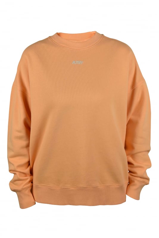 Autry sweatshirt van oranje katoen.Ronde halslijn.Mesh-ontwerp.Gebroken wit Autry-logo gedrukt op de borst.Lange mouwen.Geribbelde randen.100% katoen.