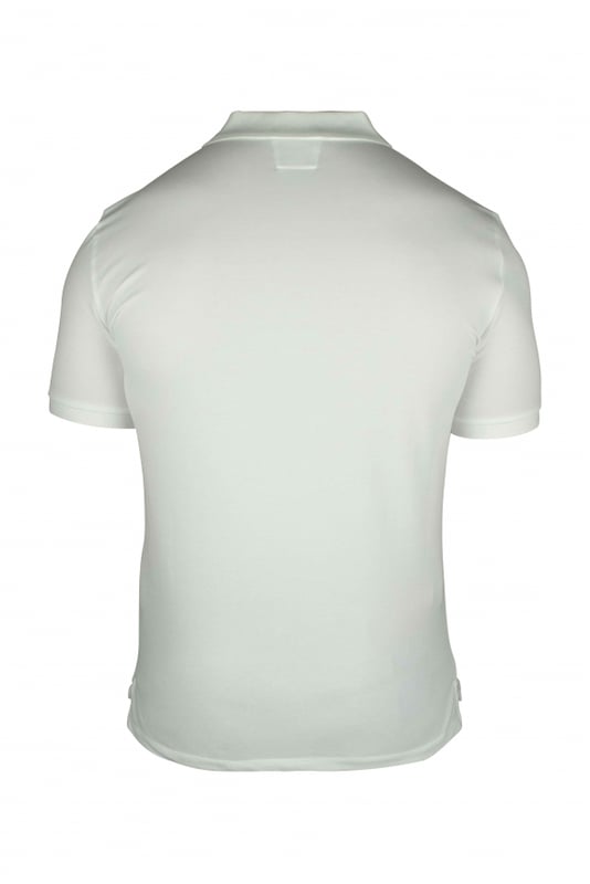 Witte C.P. Compagny poloshirt met geborduurd logo.Knopdownkraag.Discreet zwart logo rechtsboven.Korte mouwen.Gemaakt van katoen.Gemaakt in Italië.