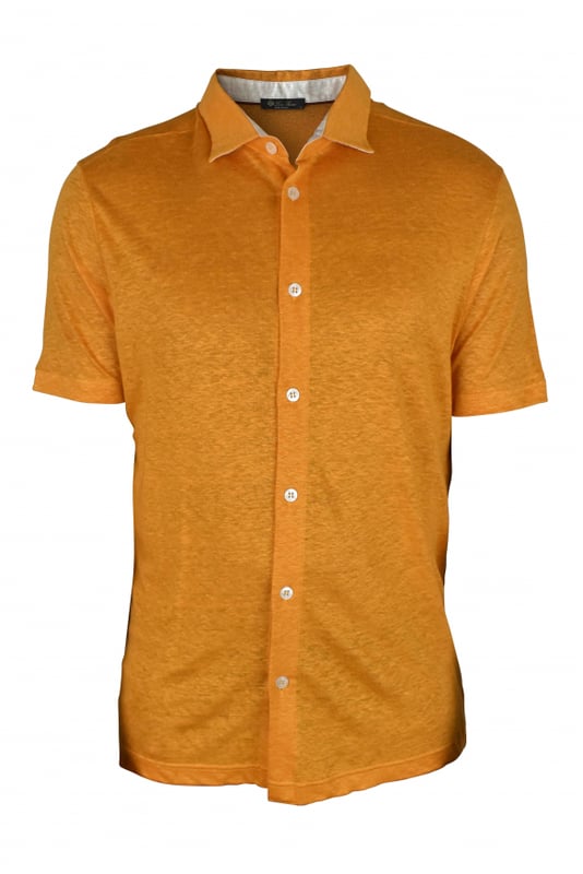 Camisa Loro Piana de lino naranja.Cierre con botones.Manga corta.Made in Italy.