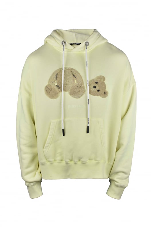 Sudadera Palm Angels amarillo pastel.Sudadera con capucha y cordones blancos.Motivo del osito Teddy.Bolsillo delantero tipo canguro.Bordes de canalé.100% algodón.Made in Italy.