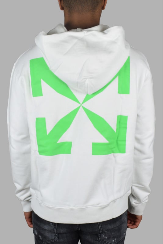 Sudadera con capucha Off-White blanco.Cuadro impreso en el frente.Flechas verdes en la espalda.Cordones.100% algodón.
