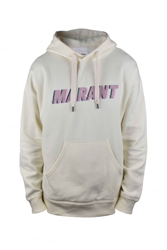 Sudadera con capucha de algodón blanco roto de Isabel Marant.  Logotipo  Marant  rosa estampado en el centro. Bordes de canalé.Mangas largas. Bolsillo canguro.Capucha con cordón.