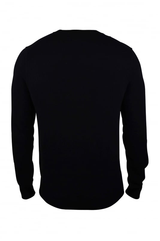 Comme des Garçons trui met V-hals van zwarte wol.Emblematisch rood hart op de borst.Lange mouwen.Geribbelde randen.