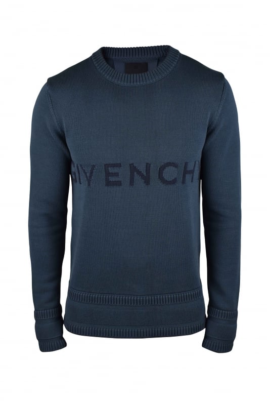 Jersey de algodón azul de Givenchy.Logotipo azul oscuro en el centro.Cuello redondo.Mangas largas.Bordes de canalé.