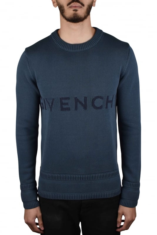 Jersey de algodón azul de Givenchy.Logotipo azul oscuro en el centro.Cuello redondo.Mangas largas.Bordes de canalé.