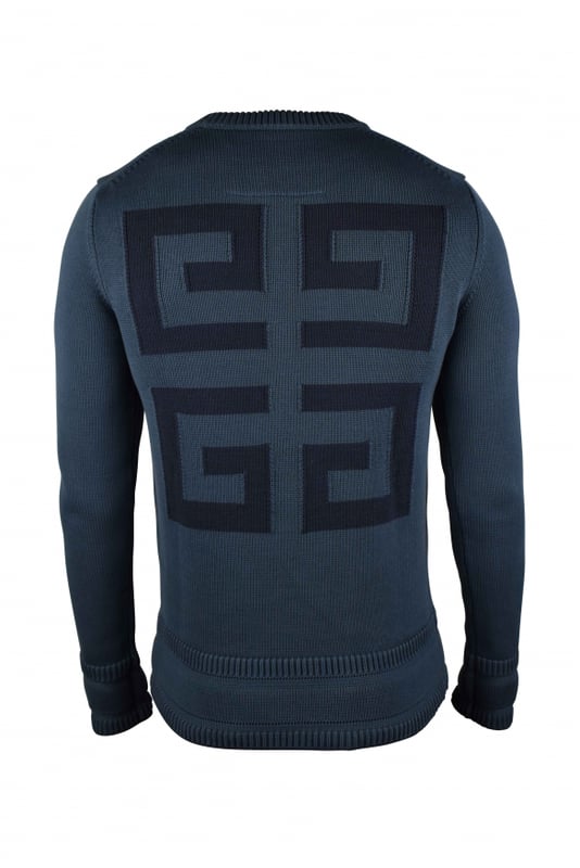 Jersey de algodón azul de Givenchy.Logotipo azul oscuro en el centro.Cuello redondo.Mangas largas.Bordes de canalé.