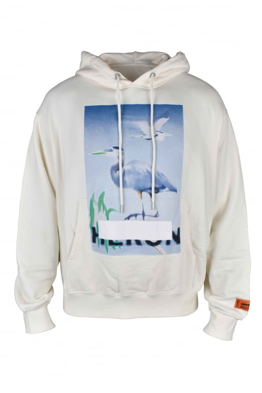 Sudadera con capucha Heron Preston Censored de algodón blanco.Estampado gráfico de pelícanos en blanco y azul.Parche con logotipo en la manga.Capucha con cordón.Bolsillo delantero tipo canguro.Mangas largas.Bordes de canalé.100% algodón.