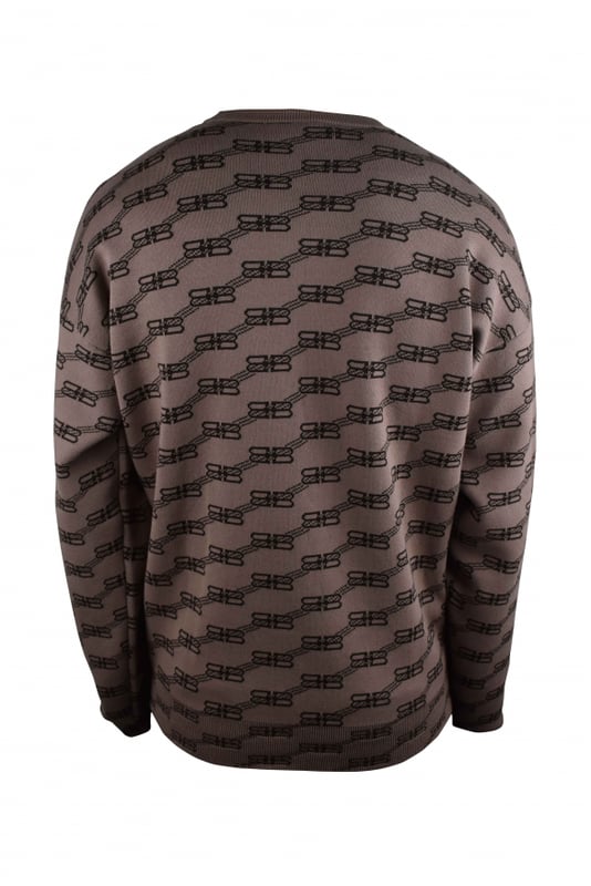 Jersey beige Balenciaga.Logotipo  BB  marrón impreso en diagonal sobre el jersey.Cuello redondo acanalado.Mangas largas.Puños y mangas de canalé.Tejido de punto.44% algodón, 27% lana, 24% poliéster.Made in Italy.