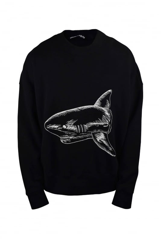 Sudadera Palm Angels de algodón negro.Estampado gráfico de tiburón blanco en la parte delantera y trasera.Logotipo impreso en la espalda.Cuello redondo.Bordes de canalé.100% algodón.Made in Italy.