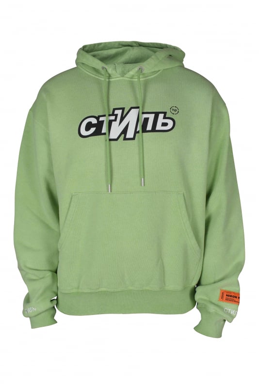 Sudadera con capucha Heron Preston de gran tamaño en algodón verde claro.Impresión blanca  CTNMB  en la parte delantera de la sudadera.Capucha con cordón.Parche de logotipo naranja en la manga.Mangas largas.Bordes acanalados.100% algodón.