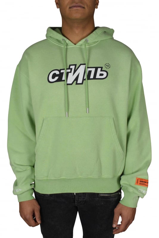 Sudadera con capucha Heron Preston de gran tamaño en algodón verde claro.Impresión blanca  CTNMB  en la parte delantera de la sudadera.Capucha con cordón.Parche de logotipo naranja en la manga.Mangas largas.Bordes acanalados.100% algodón.