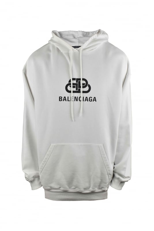Sudadera con capucha Balenciaga de algodón blanco.  Capucha con cordón.Logotipo negro estampado en la parte delantera.Bordes de canalé.Bolsillo canguro.Mangas largas. Corte oversize.