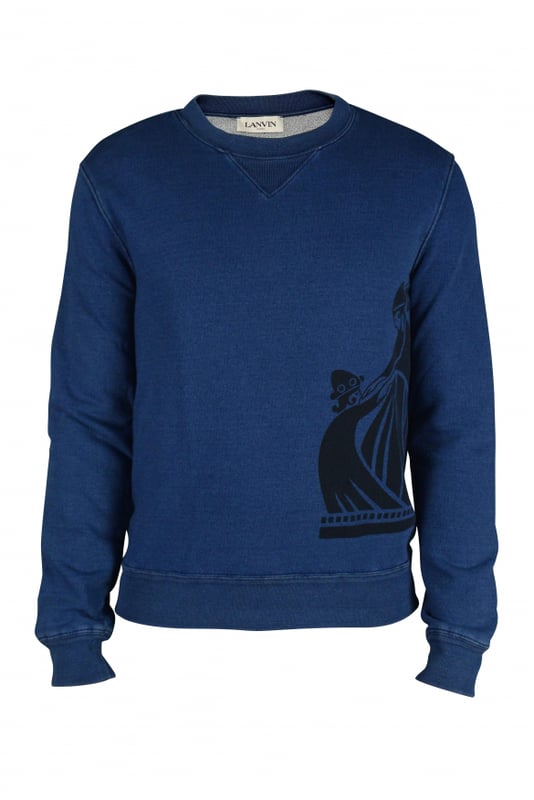 Sudadera azul marino de Lanvin.Estampado en negro en la parte delantera del emblemático logotipo de la marca que representa a una madre y un hijo.Cuello redondo.Ribetes acanalados.Cuello en V acanalado y deportivo.100% algodón.Made in Italy.
