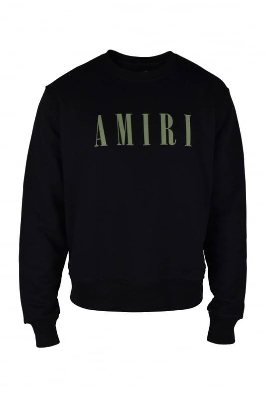 Sudadera negra de algodón Amiri.Logotipo verde caqui en la parte delantera.Mangas largas.Cuello redondo.Bordes de canalé.Discreta placa de metal plateado con el logotipo en la espalda.