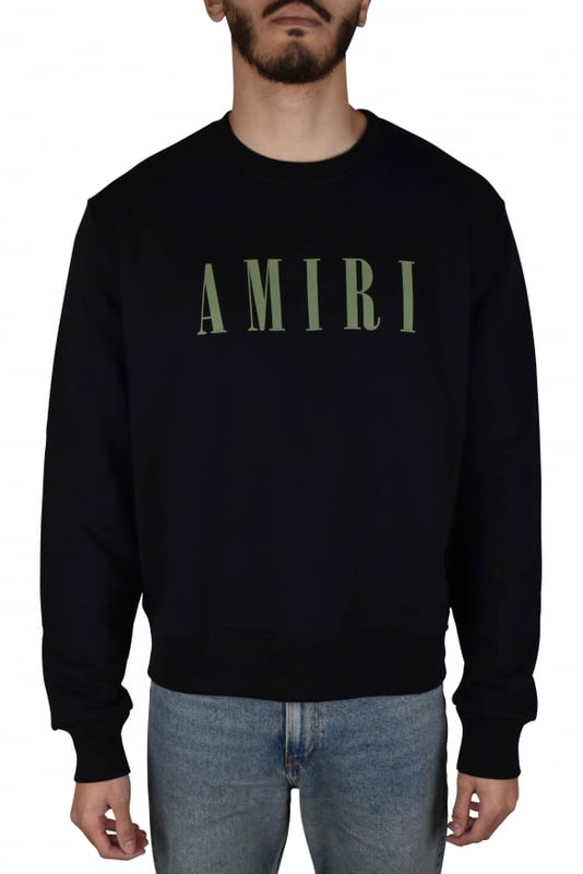 Sudadera negra de algodón Amiri.Logotipo verde caqui en la parte delantera.Mangas largas.Cuello redondo.Bordes de canalé.Discreta placa de metal plateado con el logotipo en la espalda.