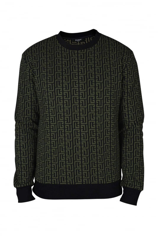 Sudadera con monograma en verde Balmain.Cuello redondo, puños y dobladillo de canalé.Composición: 55% algodón 45% poliéster