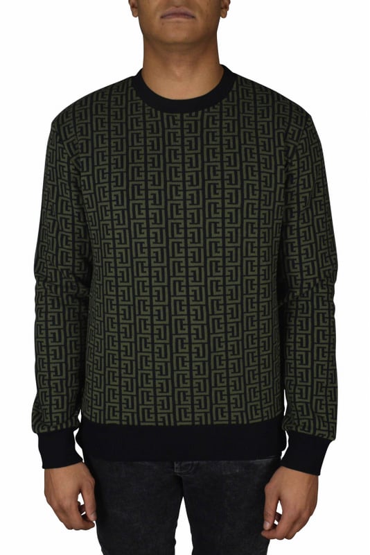 Sudadera con monograma en verde Balmain.Cuello redondo, puños y dobladillo de canalé.Composición: 55% algodón 45% poliéster