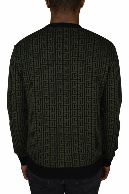 Sudadera con monograma en verde Balmain.Cuello redondo, puños y dobladillo de canalé.Composición: 55% algodón 45% poliéster