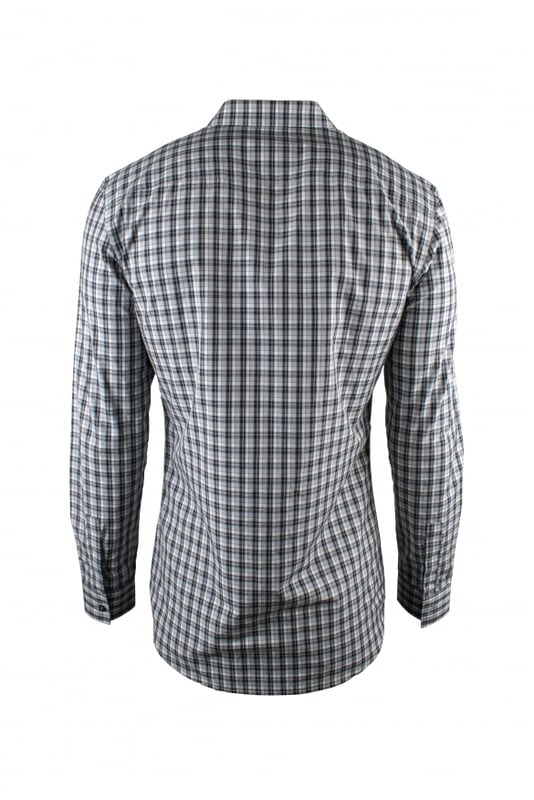 Camisa de algodón gris de Givenchy.Estampado de cuadros.Cuello blanco adornado con una estrella de metal plateado.Cierre con botones negros.Mangas largas.Corte entallado.