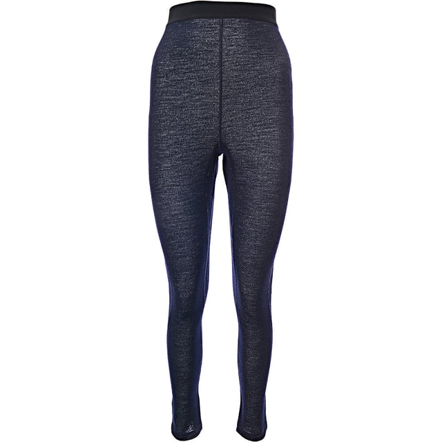 58% wool, 17% polyester, 14% cotton, 11% polyamide. Wool brings a textural note to Raey's blue denim-look leggings, made in Italy and shaped with a stretch waistband from a soft knit jersey