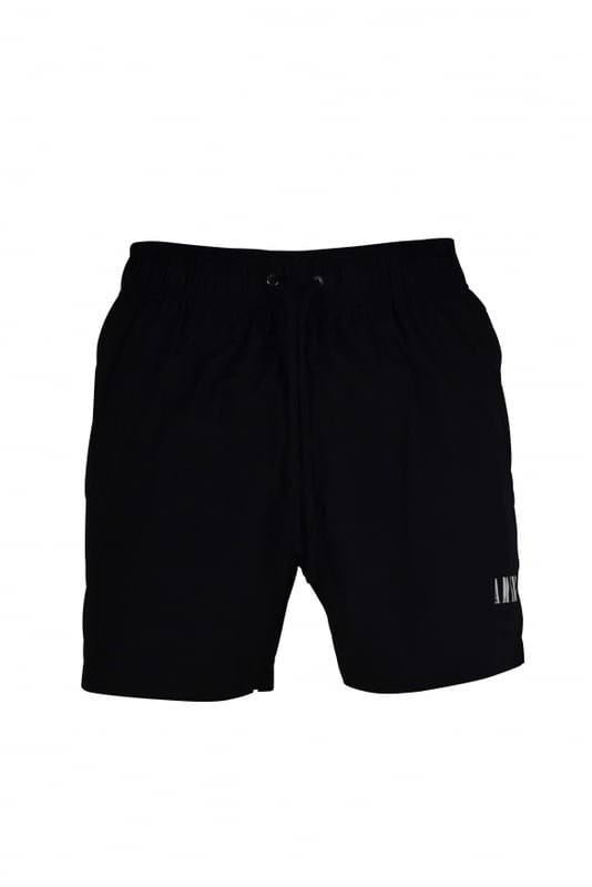 Shorts de baño Amiri negros de poliéster y elastano.Logotipo «Amiri» blanca estampado en el bajo.Cintura elástica con cordones.Bolsillos laterales.Un bolsillo trasero con cierre de velcro.Parche con logotipo negro en la espalda.