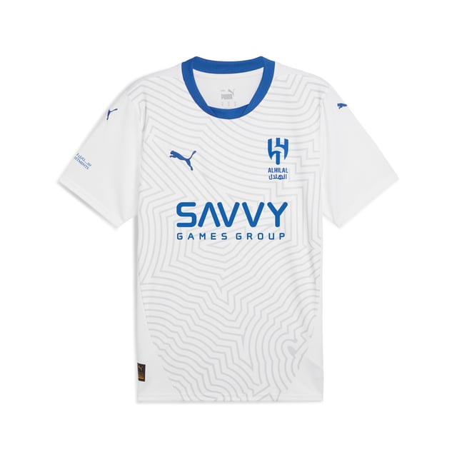 PRODUCT STORY: This official 24/25 Away Kit honours Al Hilal Saudi F.C. With a desert landscape graphic, reflecting the city of Riyadh. The club's badge stands proudly on the chest, while our moisture-wicking dryCELL fabric keeps you cool and dry.FEATURES &amp; BENEFITS: dryCELL: Performance technology designed to wick moisture from the body and keep you free of sweat during exercise; Made with 100% recycled material excluding trims &amp; decorations. DETAILS: Regular fit; 170 gsm, Jacquard; Crew neck; Short sleeves; Official team branding; 100% Recycled Polyester.