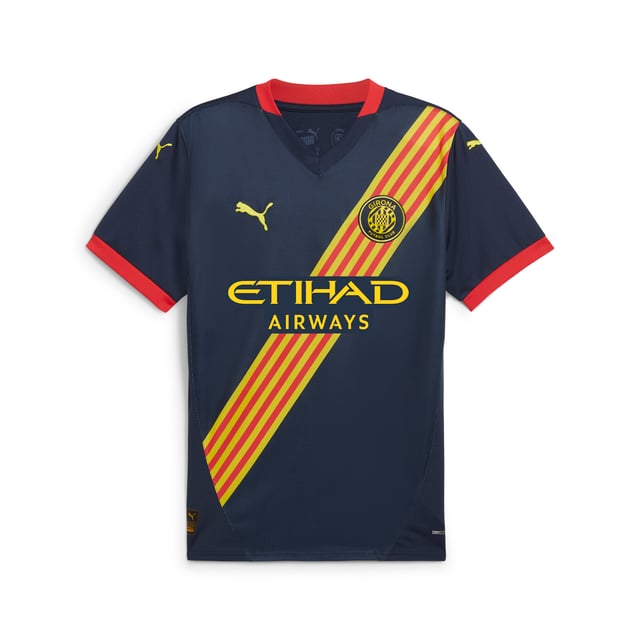 PRODUCT STORY: Gear up and show your allegiance to Girona FC with the official 24/25 Away Jersey. It features mesh panels and moisture-wicking dryCELL tech to keep you feeling cool and comfortable. FEATURES & BENEFITS: dryCELL: Performance technology designed to wick moisture from the body and keep you free of sweat during exercise; As part of the RE:FIBRE program, this garment is made of at least 95% recycled material from textile waste and other used materials. DETAILS: Regular fit; 170 gsm, Jacquard; Mesh inserts; V-neck; Short sleeves; Official team branding.  Our model is 183 cm tall and is wearing size M UK.